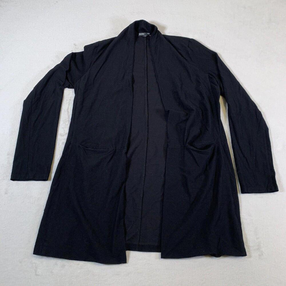 Eileen Fisher Cardigan Petite Womens Medium Black Viscose Open Front 3/4 Sleeve